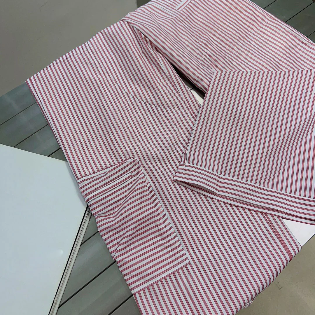 Listrado reta calças de cintura de cordão bolso grande de design de moda casual 2023 verão novo estilo 0316
