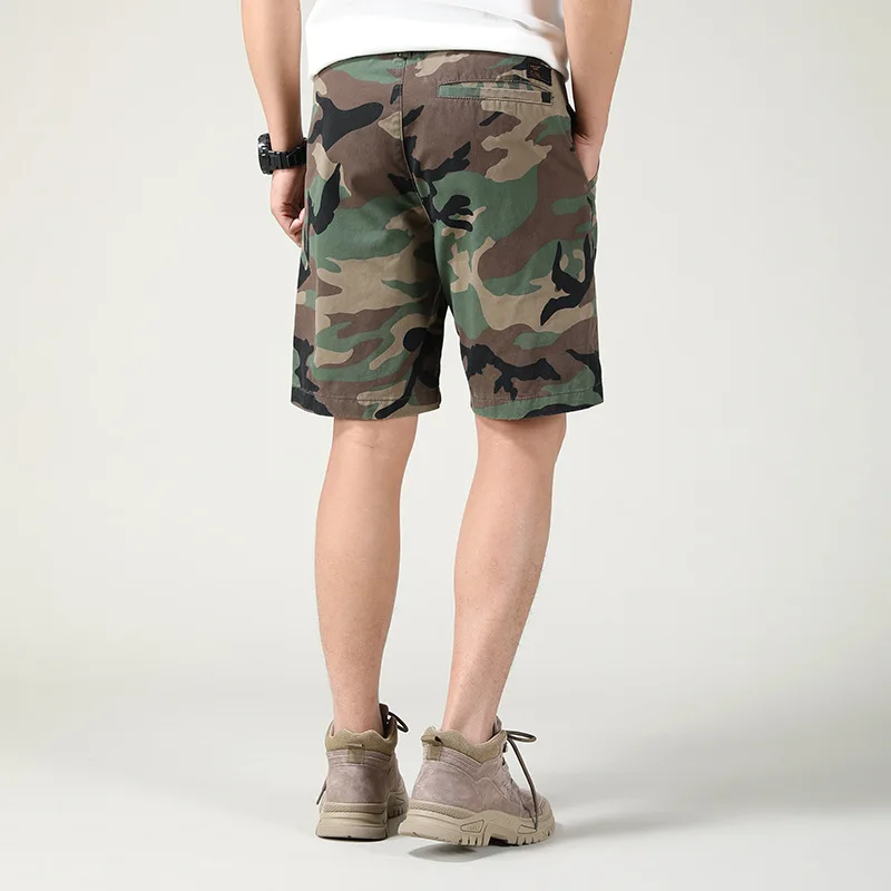 Nova Verão Casual Carga Shorts Homens de Camuflagem de Cintura Elástica de Algodão Solto Bolsos Caminhadas ao ar livre Exercício Tático Calças