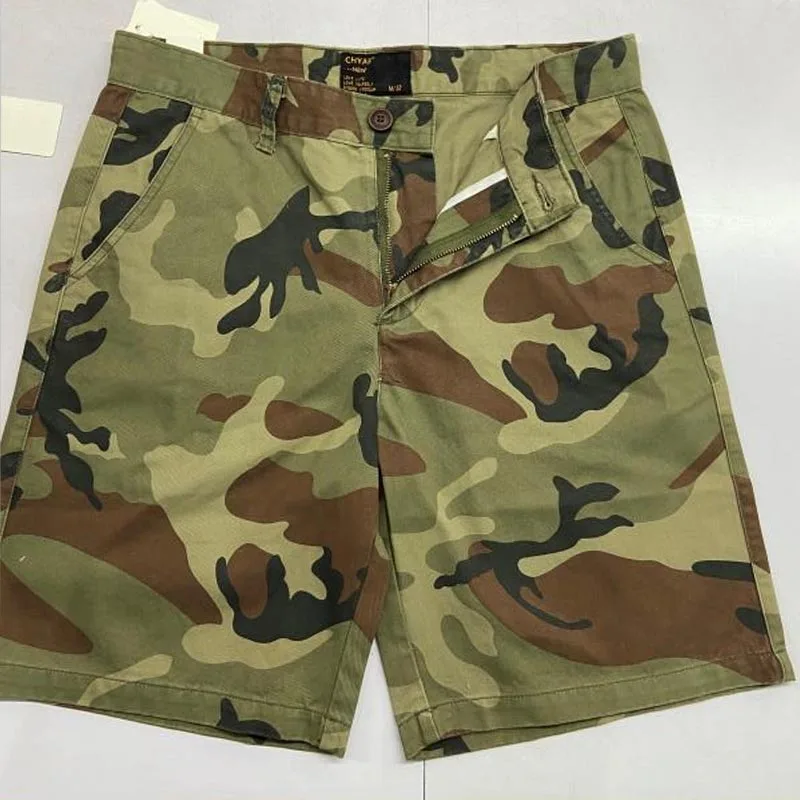 Nova Verão Casual Carga Shorts Homens de Camuflagem de Cintura Elástica de Algodão Solto Bolsos Caminhadas ao ar livre Exercício Tático Calças