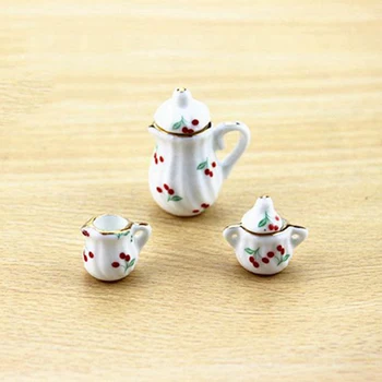 1/12 Casa de bonecas em Miniatura Acessórios Mini Cerâmica Bule de chá Xícara (chá) de Simulação de Móveis Chaleira Copa do Modelo de Brinquedos para a Casa de Boneca da Decoração