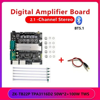 1 Conjunto de BT5.1 TPA3116D2 50Wx2+100W TWS Caixa de ZK-TB22P Amplificador Conselho de 2.1 Canais Amplificador de Áudio da Placa