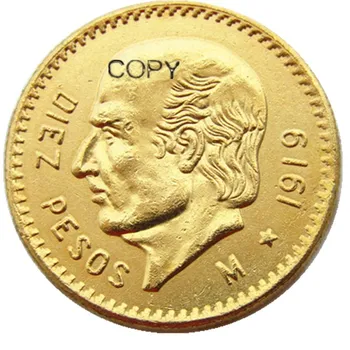 1919 México 10 Pesos Banhado A Ouro Cópia Da Moeda