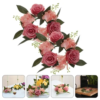 2 Pcs Artificial Castiçal Garland Coroa De Flores Adornam De Flores Centrais De Tabelas De Rosas Simulado De Plástico Anéis Decorativos