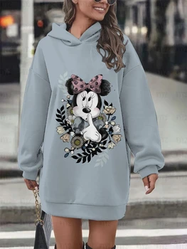 2023 Moda Casual Tops Sexy Longo da Luva do Mickey de Disney do Rato de Impressão Capuz Vestido da Mulher do Ponto de Impressão Pulôver Elegante Topo
