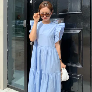 2023 Mulheres' Vestido Plissado Roupas De Verão Solto Midi Vestidos De Uma Linha De Vestidos Coreia Moda Chique Manto Suado Diário Vestido