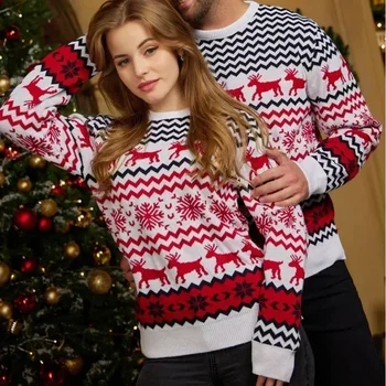 2024New Inverno Mãe Pai Filhos de Correspondência de Blusas de Tricô Natal da Família Casais Jumpers Quente Engrossar Casual Malhas de Natal Olhar
