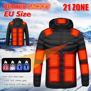 21 Áreas Aquecida Jaqueta para Homens Mulheres Inverno Exterior, Aquecimento Regulável Casaco USB Alimentado Térmica Casaco de Esqui de Campismo da UE Tamanho