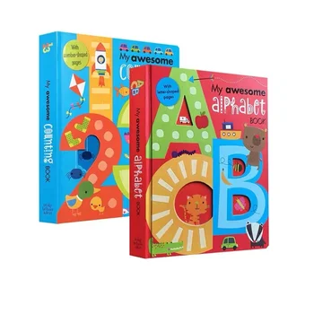 2books/Set Minha Incrível Alfabeto ABC + Contagem de inglês do Livro de Bordo de Crianças do Bebê 3D Carta de Número 123 de Aprendizagem