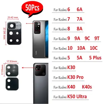 50Pcs，Original Para Xiaomi Redmi 5 5A 5, 10A 10C 9T K40s 6A K50 Ultra K20 Câmera Traseira Lente de Vidro Tampa Traseira Com Adesivo