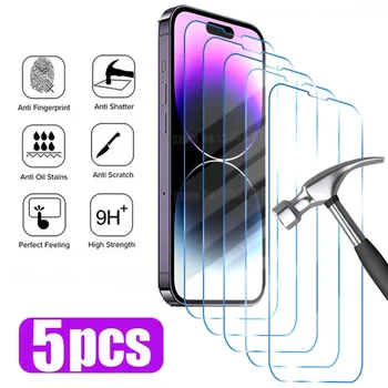5PCS Vidro de Proteção para o iPhone 14 13 12 11 Pro Max Mini Protetor de Tela para o iPhone X XR XS Max SE DE 2020 2022 7 8 6 6 Plus