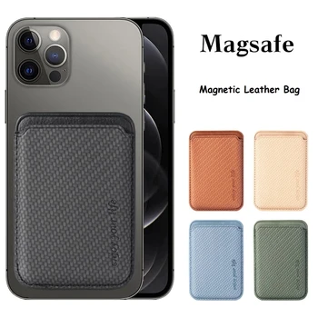 A Fibra de carbono Magnético Macsafe Caso de Couro para Magsafe IPhone 14 12 13 Pro Max 13 Mini IPones Mac Seguro Carteira Tampa do compartimento do Cartão