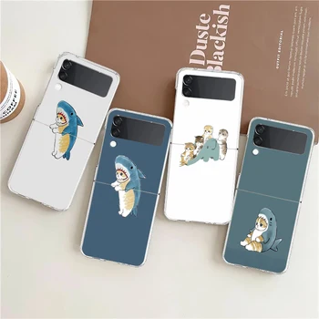 Animais fofos Gato Rígido do PC Phone Case Para Samsung Galaxy Z 4 Flip Transparente à prova de Choque Capa para Samsung Z Flip 3 Shell Capa Bag