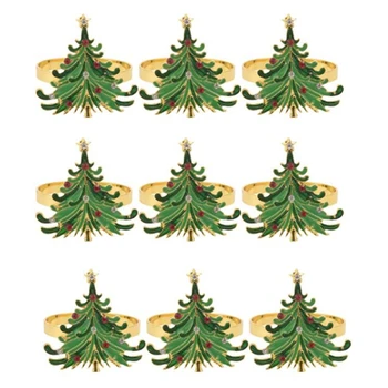 Anéis De Guardanapo Verde De Natal Árvore De Anéis De Ouro Projetado Com Vermelho E Branco Diamante Para O Natal Mesa De Refeições