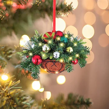 Artificial De Suspensão Da Flor Cesta De Natal Pingente Verde Vermelho Coroa Da Planta Árvore De Natal Enfeites De Feliz Natal Decoração Noel