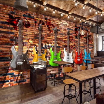 beibehang papel de parede Personalizado 3d murais Europa e América retro guitarra elétrica parede de tijolos bar, KTV mural PLANO de fundo do papel de parede