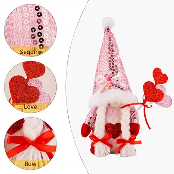 Bonito Brinquedo de Pelúcia Dia dos Namorados Gnome Brinquedo de Pelúcia com Lantejoulas Design de Coração de Amor sem Rosto, o Anão Boneca para Decoração de Festa