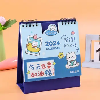 Calendário de mesa 2024 Ano Novo Calendário 2024 Mini Bobina Secretária do Calendário de desenhos animados de planeamento para o Home Office Decoração Kawaii Mensal