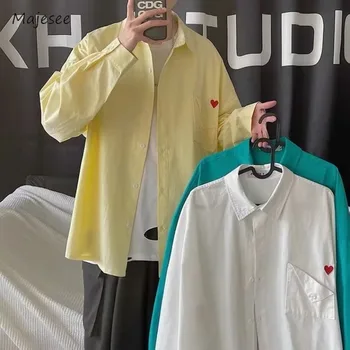 Camisa de homem Simples Folgado Streetwear Colorido Harajuku Respirável Macio e Elegante Todos-jogo de Lapela Tops Chique Avançada Casal Estética
