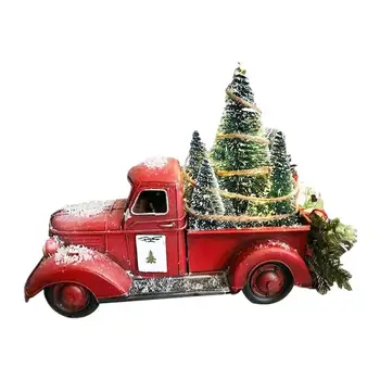 Carro de Resina de Decoração, Artesanato Carro Decoração da Árvore de Natal Fazenda Caminhão Vermelho Caminhão de Madeira de Artesanato para a Casa de Decoração de Árvore de