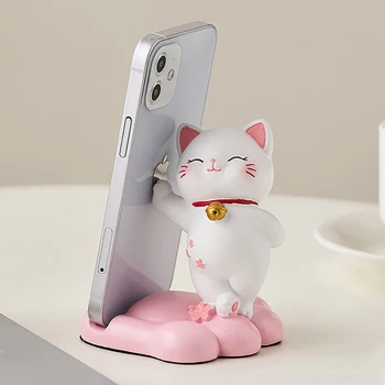 Criativo Animal de Artesanato Lindo Gato do Telefone Móvel Acessórios de Mesa Kawaii Decoração de Quarto de Esculturas e Estatuetas em Miniatura Itens