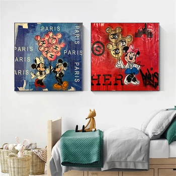 Disney Mickey Mouse Amante De Lona Da Pintura Dos Desenhos Animados Da Moda Pôsteres E Impressões De Arte De Parede Imagem Para Decoração Sala De Estar