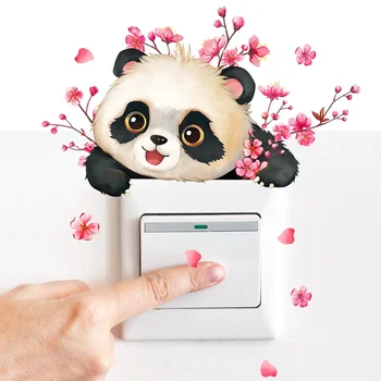 Dos desenhos animados do Panda Pássaro Flor Mudar Adesivo Quarto de Crianças, Quarto Para Decoração de Parede Mural de Auto-adesivos de Decoração de Casa de Animais Fofos Decalque
