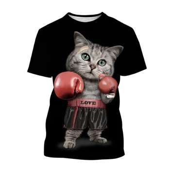 Engraçado Gato Bonito Padrão de Mulheres dos Homens T-Shirts 3D Animal Camisetas estampadas Moda O-Pescoço Curto com Manga de Verão Casual Mulher Tops