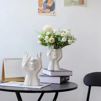 Europeu Resumo Descanso De Mão De Rosto Vaso De Cerâmica Branco Arte Do Corpo Arranjo De Flores De Plantas Em Vasos Hidropônico Vaso Decoração Da Casa Nova