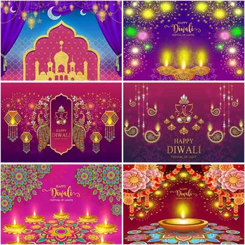 Feliz Diwali pano de Fundo o Festival das Luzes Adereços Foto Studio Estande de Fundo de Ouro Lotus Decorações do Partido Fotografia