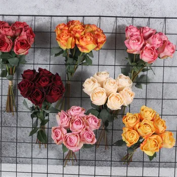 Flores Artificiais Em Seda Perfume De Rosas, Buquê Falso Flores Home Sala Quarto Decoração Queimado Borda Retro Simulação Rosa