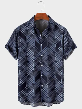 Harajuku y2k hombre rua tops homens da moda de impressão digital de moda casual tendência prismáticos padrão de botão de camisa 2
