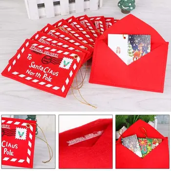 KX4B 10x de Natal de Feltro Envelopes Carta para Papai de Natal Doces de Presente Bordado Saco de Enfeite de Árvore de Natal Dom 3x5 Polegadas