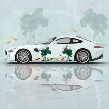 Lotus e Peixes de Corpo do Carro Adesivo Itasha Carro do Vinil Lado Adesivo Decalque do Corpo do Carro Adesivo de Carro Decoração Adesivo de Carro Película Protetora