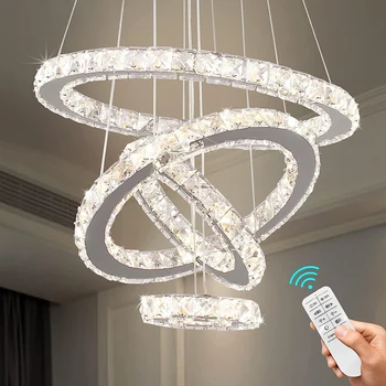 Lustres de cristal LED Moderna 4 Anéis de Luz Pendente de Teto Luminária para a Sala de estar, Sala de Jantar Quarto