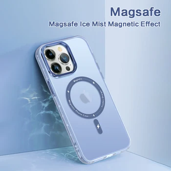 Magnético Semi-transparente Telefone de Caso Para o Iphone 14 13 Pro Max 14 Além de Proteger a Lente Anel de Metal Fosco da Tampa Para Carregador Magsafe