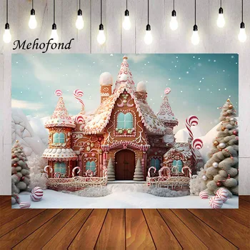 Mehofond Fotografia De Fundo Inverno De Natal Gingerbread House Pirulito De Natal Garoto Retrato De Família De Decoração De Pano De Fundo Photo Studio