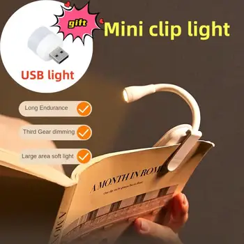 Mini LED Recarregável Proteção para os Olhos do Livro Noite Luz do Grampo Ajustável 360° Flip Estudo Easy Clip da Lâmpada 3 Cores Para Quarto de Viagens