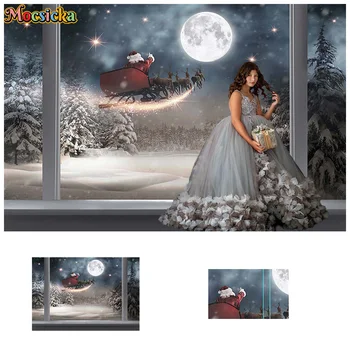 Mocsicka Fotografia Fundos de Véspera de Ano Novo modo de Exibição de Janela a Lua Papai Noel de Presente de Entrega de Cabeceira Adultos, as Crianças Photo Studio