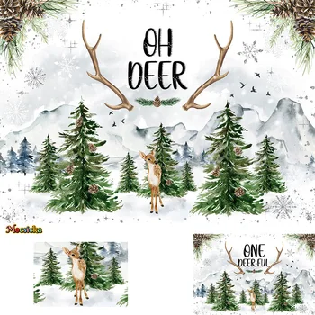 Mocsicka Oh Deer Chuveiro de Bebê pano de Fundo do Banner de Inverno do pinhal floco de Neve Decoração de Fundo Recém-nascido 1ª Festa de Aniversário Photobooth