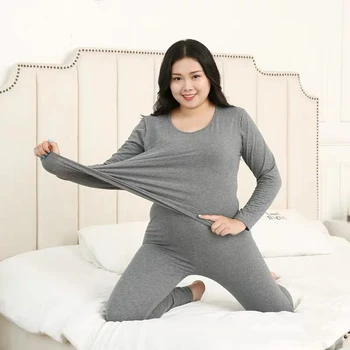 Mulheres Homewear Pijama Conjunto Modal Pijamas roupa interior roupa interior Térmica L-4XL Roupas Térmicas Calças Camisas de Assentamento