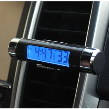 Novo 2 Em 1 Estacionamento de Veículos Display LCD Digital Automotivo Termômetro Relógio Portátil do Carro de Ventilação de Ar Tomada de Clip LED de luz de fundo