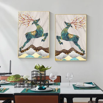 Nórdicos, Animais de Lona da Pintura Abstrata Elks Veado Pôsteres e Impressões de Arte de Parede Imagens para a Sala de Café de Decoração de Casa Sem Moldura