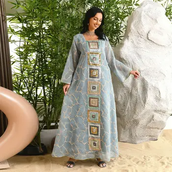 O Ramadã Jalabiya Árabe Vestidos Longos Para As Mulheres Muçulmanas Abaya Dubai, Turquia Islã Puff Luva De Lantejoulas Hijab Vestido Marroquino Kaftan