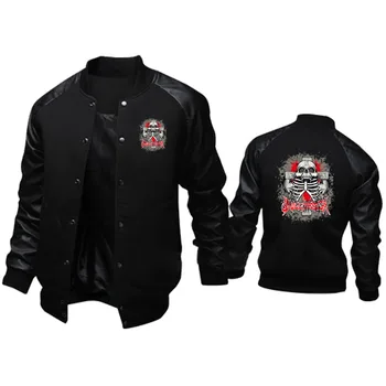 O revestimento dos homens do Hip Hop nova jaqueta de impressão do Crânio dos homens de moto jaqueta de Lazer, de esportes a prova de moto jaqueta de couro para homens