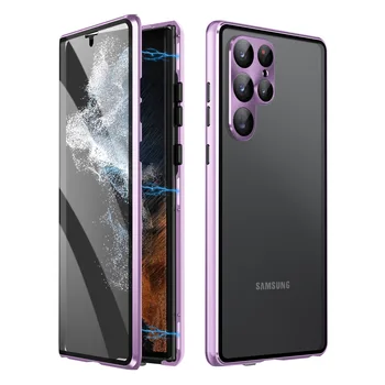 Para Samsung Galaxy S23 Ultra Caso de 360° Total de som surround de metal Magnético com tela HD de Vidro protetor da lente da câmera tampa de proteção