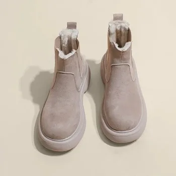 Plataforma Botas de Neve Mulher de Camurça de Pelúcia Quente Sapatos Casuais 2024 Outono Inverno Grosso Goth Sapatos da Moda Chelsea Mulheres Ankle Boots