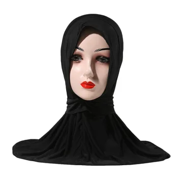 Respirável Muçulmano Lenço Pronto Hijab Com Fecho de pressão Capô Liso Pescoço Cabeça Xales de Mulheres de Turbante Chapéu Islã Em Tampa