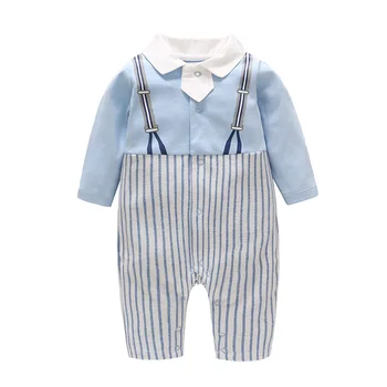 Roupas para crianças De 2019 Primavera Bebê Listra Azul Senhores de Escalada de Macacão de Bebê