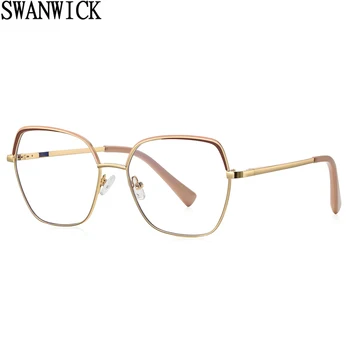 Swanwick anti luz azul óculos de metal masculino limpar lente de óculos com armação polígono das mulheres cor-de-rosa negra quente venda de decoração