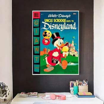 Tio Patinhas Vai Para A Disneylândia De Quadrinhos Capa Do Cartaz Do Mickey Pato Donald Disney Do Castelo Tela De Pintura, Arte De Parede Decoração Da Casa